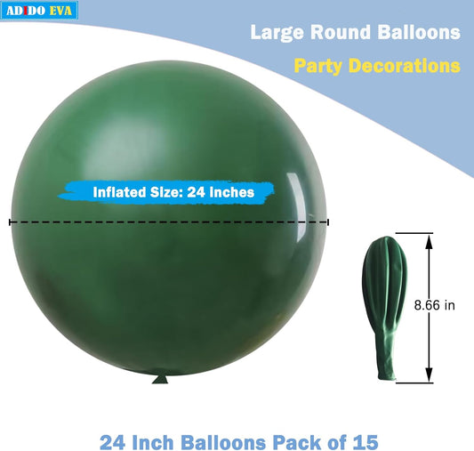 15Pcs 24 Inch Balloons Dark Green Giant Round Balloons Large Balloon for Festival, Christmas, Birthday Party Decorations