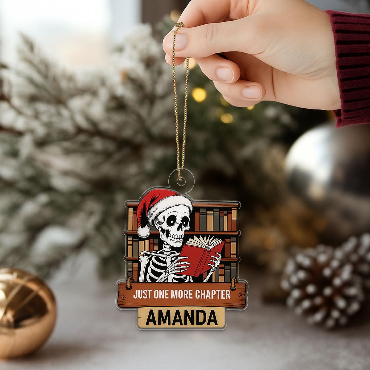 Personalized Just One More Chapter Ornament, Custom Book Lover Christmas Ornament, Holiday Reading Gift, Bookworm Decor, Literary Keepsake Acrylic Ornament – Personalized
