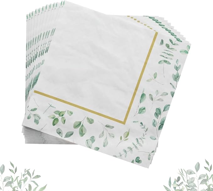 Blue Orchards Sage Green Plates and Napkins (52 for 16 Guests) - Eucalyptus Party Supplies, Botanical Themed Decorations, Sage Green Baby Shower, Wild One Birthday