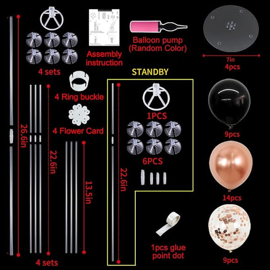 TONIFUL 4 Set Rose Gold and BlackBalloon Centerpieces for Table,Balloon Stand Kit for Bridal Shower,Class of 2026 Graduation,Wedding,Hot Girl Party Decoration,Retirement,Birthday Decorations for Women