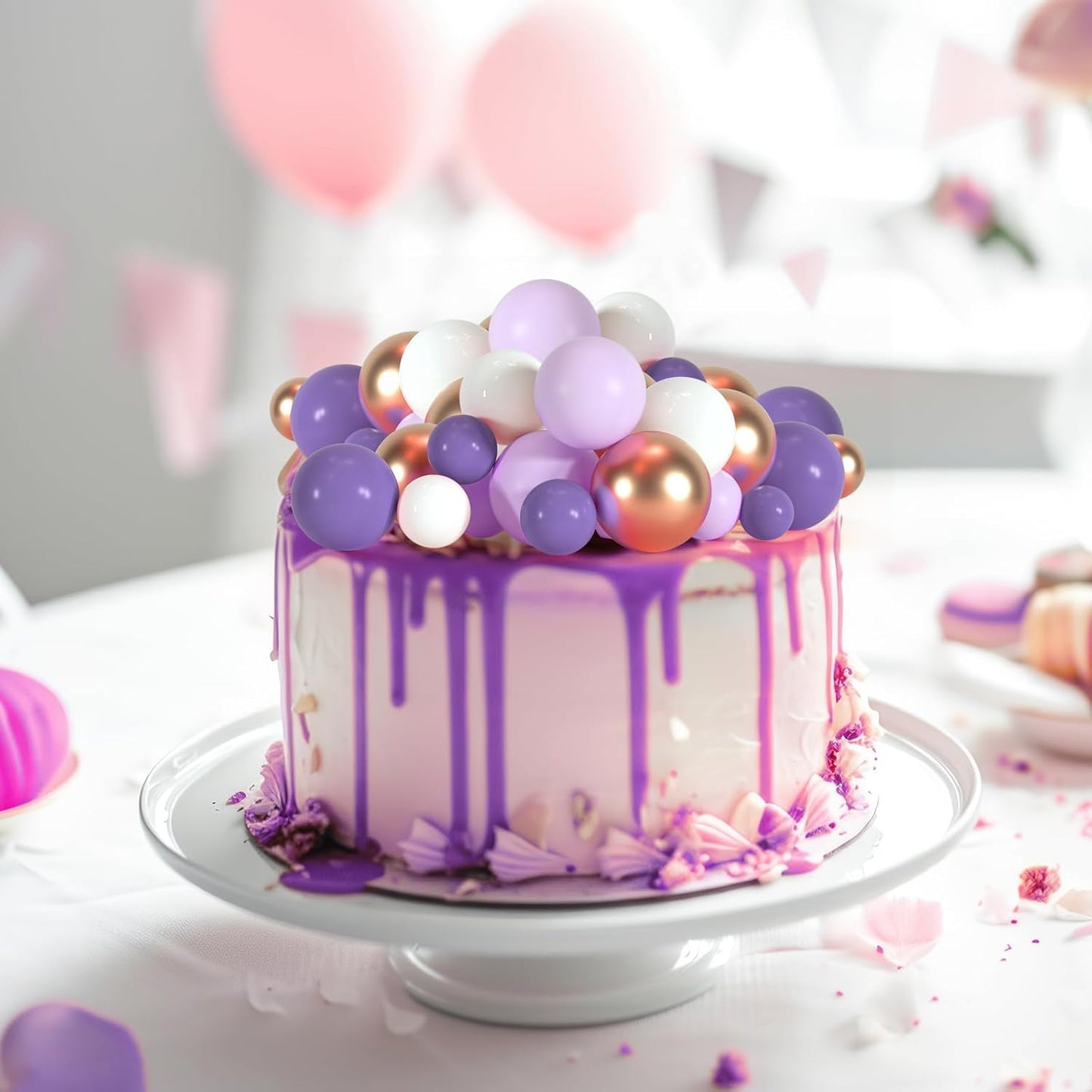 75 Pieces Cake Balls Topper Decorations Foam Cupcake Topper Mini Balloon Balls Cake Picks for Deco Birthday Party Wedding(Purple, Light Purple,Gold, White)
