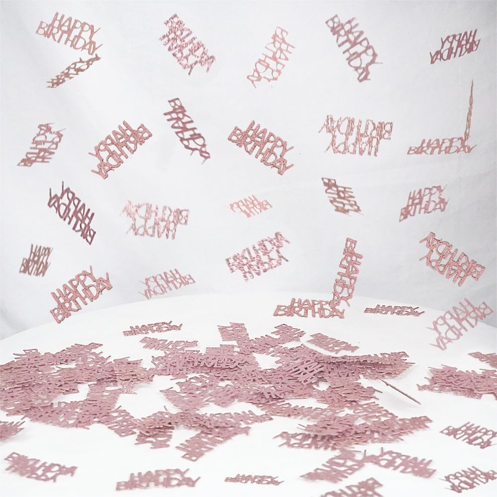 Glitter Rose Gold Happy Birthday Confetti, Birthday Party Table Decorations, Rose Gold Paper Confetti, Sprinkling Table Scatter for Women Girls Party Supplies