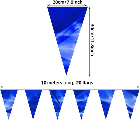 32.8FT Blue Glitter Triangle Pennant Banner Flag Metallic Bunting Fabric Garland for Christmas Graduation Wedding Engagement Anniversary Bachelorette Birthday Bridal Shower Valentine's Party Decor