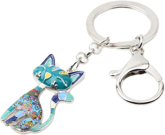 BONSNY Enamel Alloy Chain Cat Key Chains For Women Car Purse Handbag Charms keychains Gifts