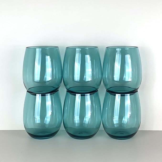 Set of 6 Acrylic Wine Glasses, 20-ounce Plastic Tumbler for Party Use,BPA Free,Dishwasher Safe (Teal)