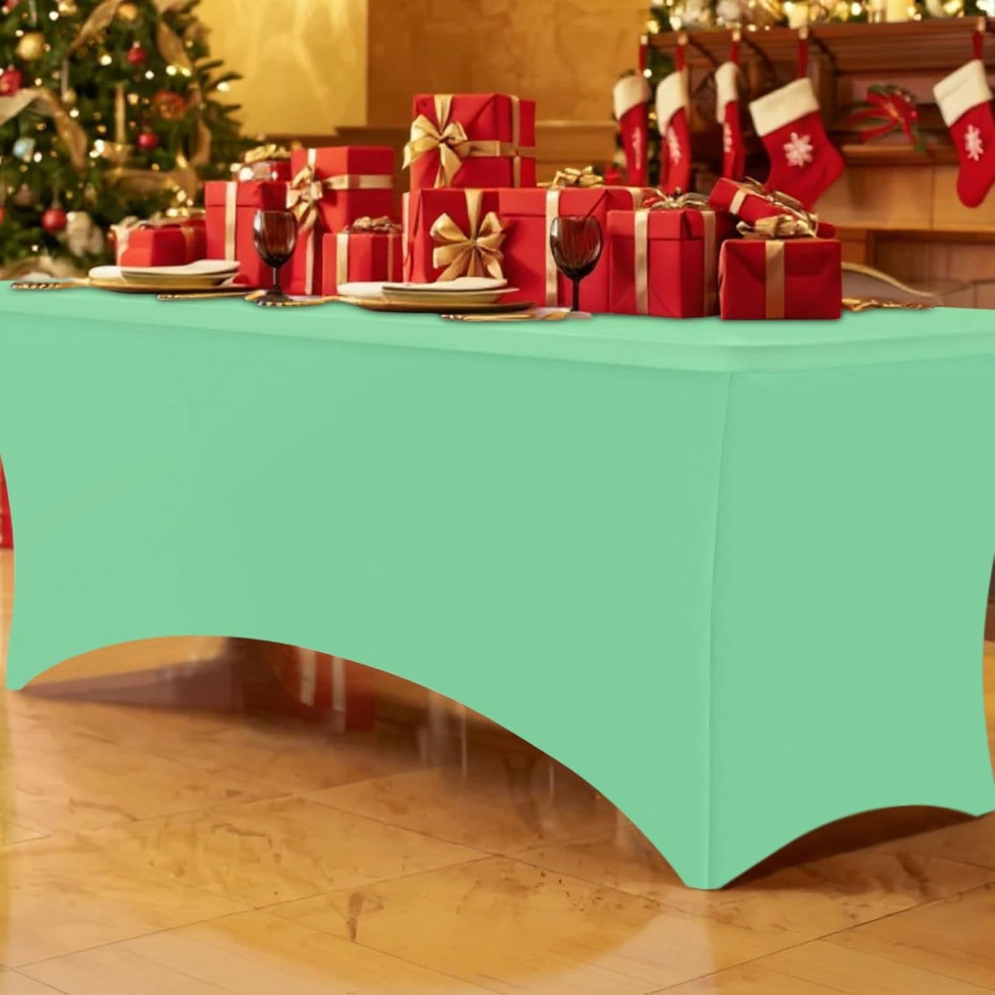 Smiry 2 Pack Spandex Table Cloth 5FT, Elastic Fitted Stretch Tablecloths for Rectangle Tables, Washable Table Cover for Outdoor, Wedding, Banquet & Parties (Bright Green, 60Lx30Wx30H Inch)