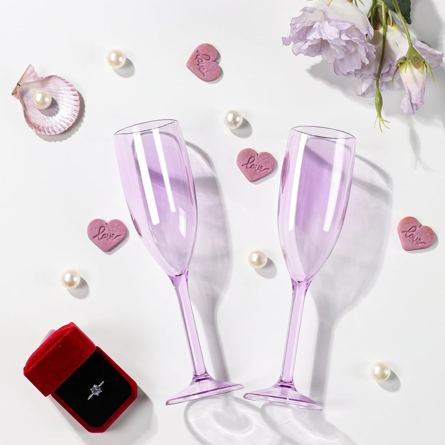 XUWAIDSGN 10 Pcs Champagne Flutes Plastic Wine Glasses Bulk Vintage Champagne Flutes Mimosa Bar Glasses Stemmed Drinking Cups 5.4OZ for Christmas Birthday Wedding Bride (10, Clear purple)