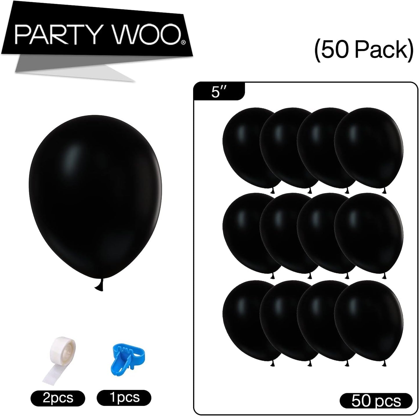 PartyWoo Black Balloons 50pcs 5 Inch Black Matte Latex Helium Balloons for Birthday Wedding Anniversary Graduation Bachelorette Engagement Bridal Shower Retirement Party Decorations Black-Y18