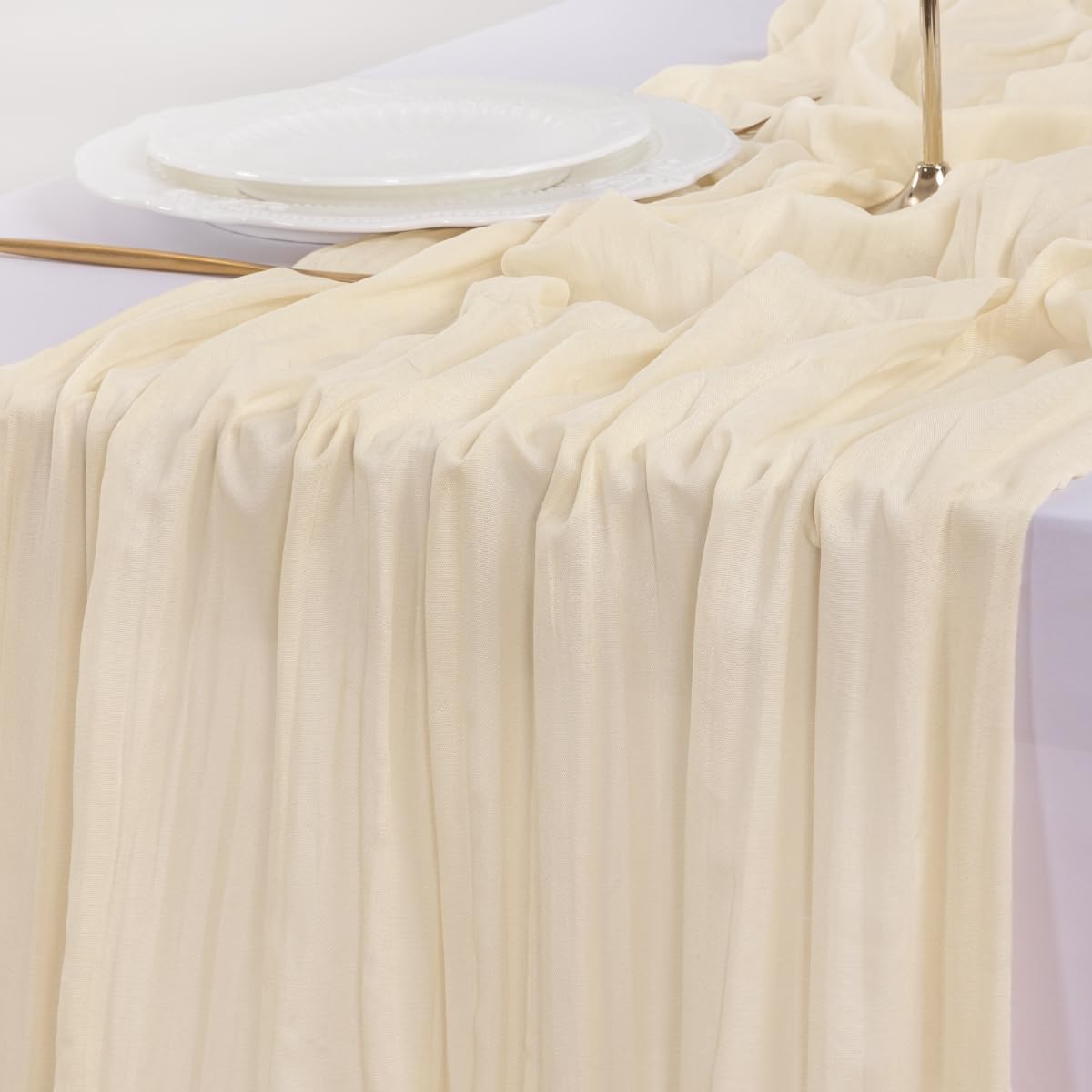 Socomi 10pcs Beige Fall Thanksgiving Cheesecloth Table Runner Boho Rustic Gauze 120 inch 10FT Cheese Cloth Runner for Wedding Party Baby Shower Birthday Home Decor Holiday Decorations