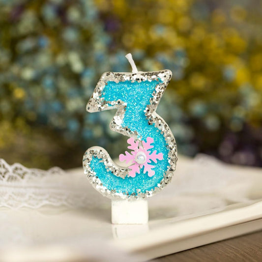 Frozen Birthday Number Candles for Cake, Blue Number 3 Candle, 3rd Frozen Cake Topper, Fun Glitter Birthday Candles Cupcake Topper for Party Anniversary Decorations