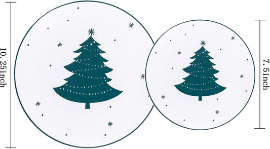 WDF 50 Pieces Christmas Plastic Plates - White Plastic Plates with Christmas Tree - Heavy Duty White and Green Disposable Plates for Christmas