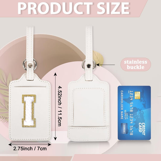 Personalized Initial Luggage Tags for Suitcases, Leather Chenille Letter Cute Luggage Tags with Privacy Name Card, Embroidered Travel Bag Backpack Tags Gifts for Women Kids Girls Teens(White-I)