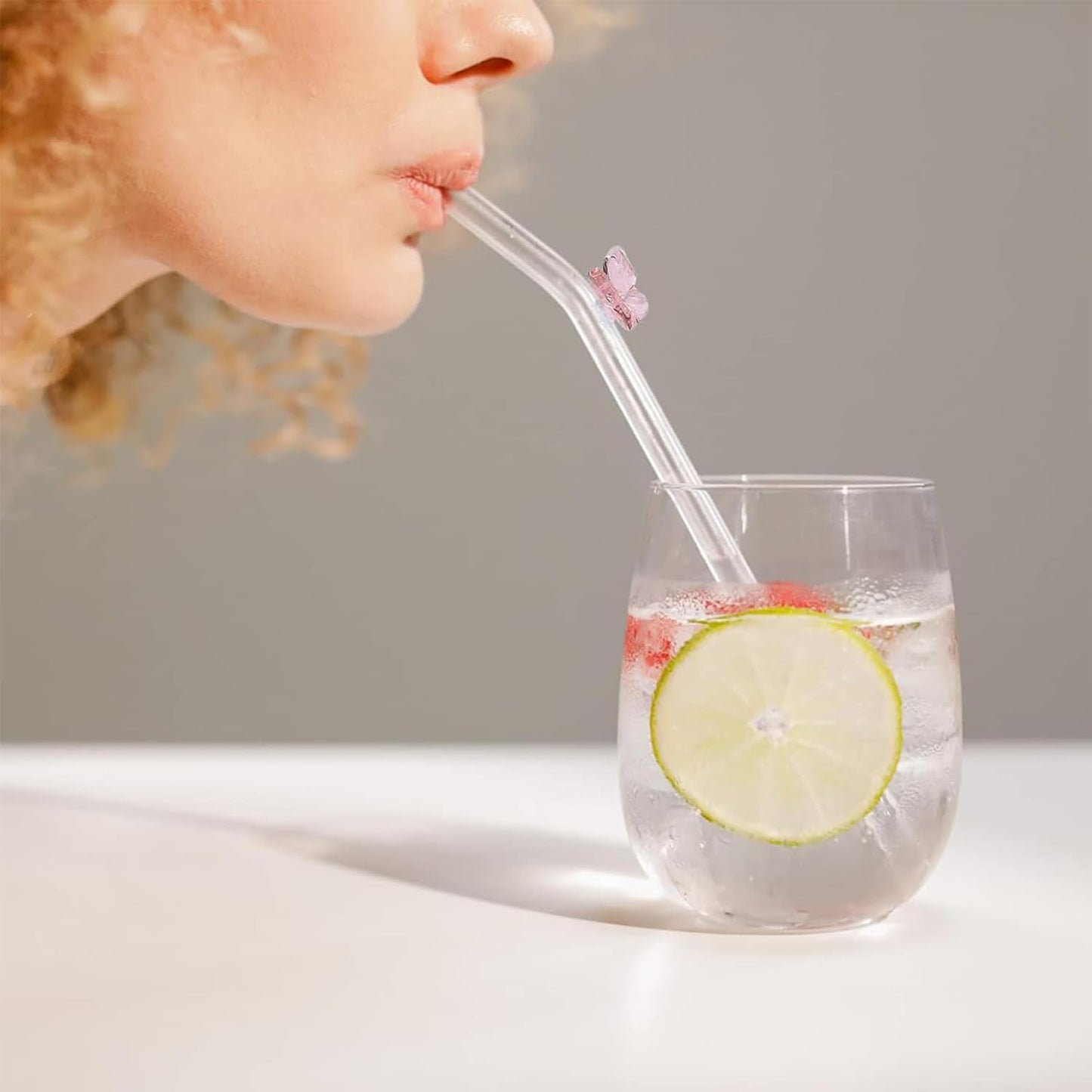 10 Pack Reusable Glass Straws Set, Clear Glass Drinking Straws, 8.5''x10MM, Creative and Cute Butterfly Straw with Cleaning Brush, Perfect for Smoothies, Milkshakes, Juice, Tea, Milk