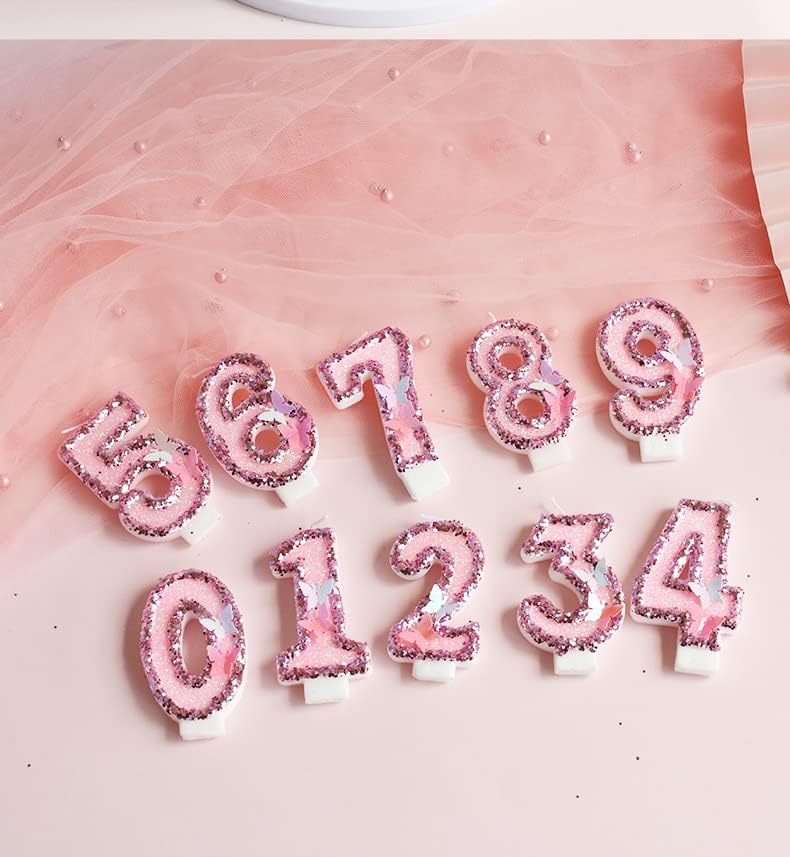 Birthday Candles Number 3,Pink Glitter Happy Birthday Cake Candles Handmade Sequin Numeral Candle