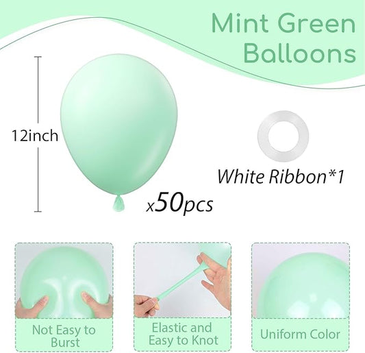 Mint Green Balloons 12inch, Mint Latex Balloon 50pcs Party Balloons for Wedding Baby Shower Birthday Party Decorations