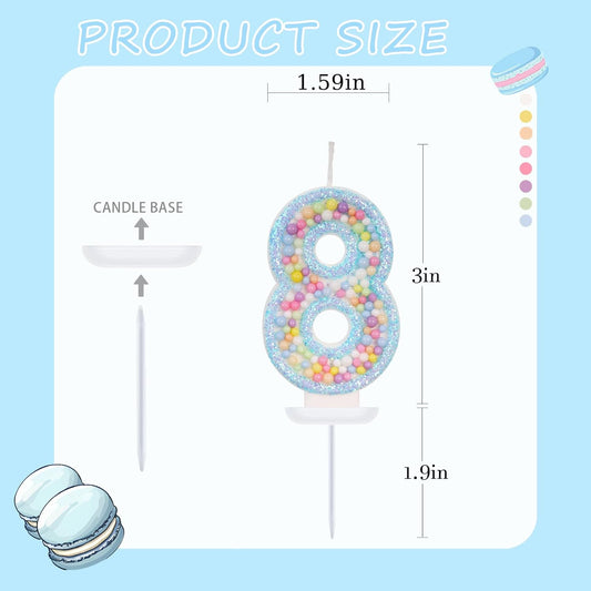 Birthday Candles - Number 8 Candle, Colorful Macaron Candles for Boys/Girls, Blue Cake Decorations, Blue Birthday Decorations, Theme Party Supplies