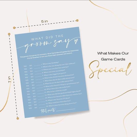 Bridal Shower Games Cards, What Did the Groom Say, Bridal Shower Games 25 Guests, Engagement Party Wedding Games for Guests, Minimalist Blue Wedding Party Supplies - B12