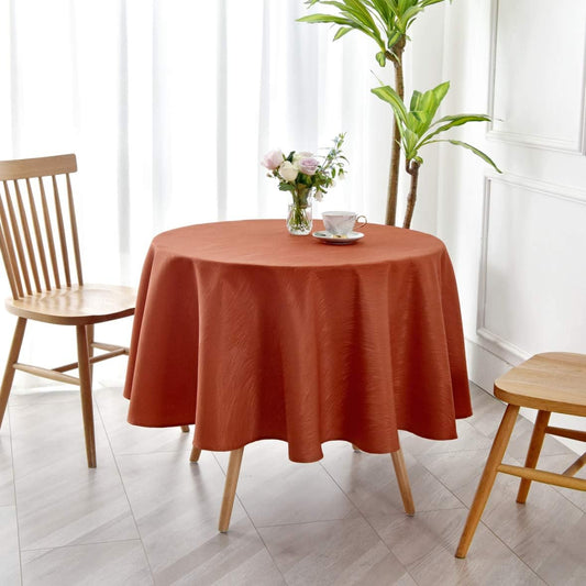 maxmill Round Jacquard Tablecloths Swirl Design Spillproof Wrinkle Free Heavy Weight Soft Table Cloth for Circular Table Cover Fall Harvest Thanksgiving Parties Holiday Dinner, Round 90 Inch Rust