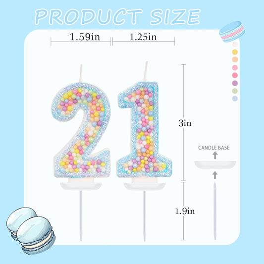 Blue Birthday Candles - Number 21 Candle, Colorful Macaron Candles, 21 Birthday Decorations for Girls Boys, Cake Decorations, Theme Party Supplies (Blue)