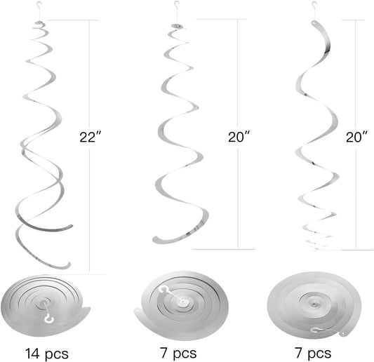Silver Party Hanging Swirl Decorations Plastic Streamer for Ceiling, Pack of 28