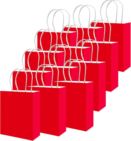 qiqee 50-Packs Red Paper Gift Bags with Handles Bulk 13"x10.3"x4.6" Large Size Party Favor Bags Multiple Uses