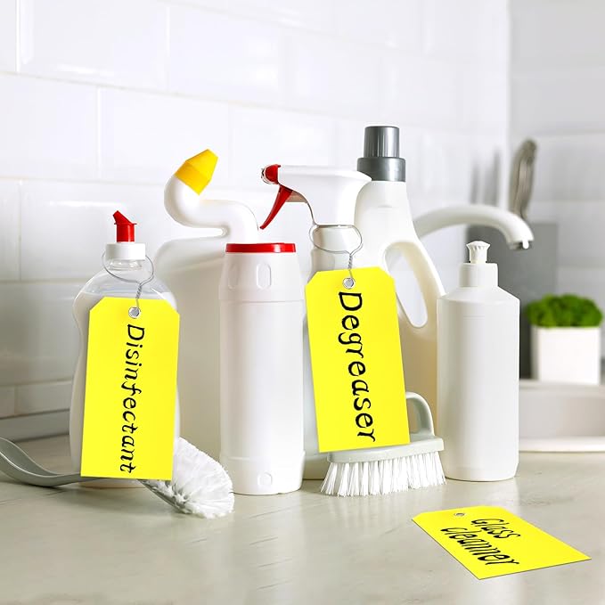 200 Yellow Plastic Hang Tags - 6 1/4 x 3 1/8, Heavy Duty, Write On, Ideal for Equipment, Car Parts, Inventory & Repair