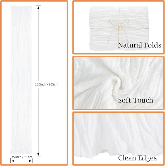 combocube 12 Pack 35x120 Inch 10Ft Cheesecloth Long Table Runner Gauze Rustic Romantic Table Cloth for Wedding Reception Bridal Shower Holiday Birthday Party Table Decorations, White