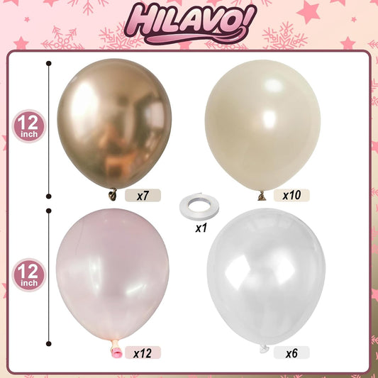 Dusty Pink & Gold Double Stuffed Balloons – 12 Inch Pearl Pastel Blush & Metallic Gold Latex for Boho Wedding & Baby Shower