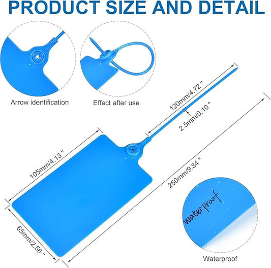 25 Pcs Durable Plastic Shipping Tags with Marker Pen Security Seals Sticker Labels,Waterproof Blank Luggage Tag for Packages, Logistics, Inventory, Travel(Blue,25pcs)