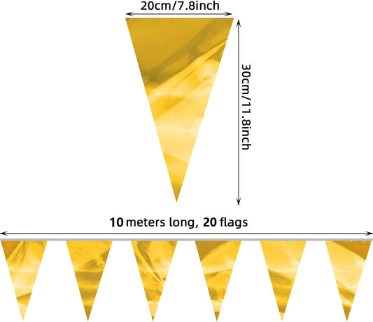 32.8FT Gold Glitter Triangle Pennant Banner Flag Metallic Bunting Fabric Garland for Christmas Graduation Wedding Engagement Anniversary Bachelorette Birthday Bridal Shower Valentine's Party Decor