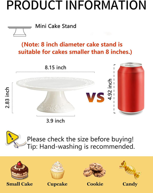 White Cake Stand for Small Cakes Under 8 Inch, Porcelain Cake Stand Plate for Party, Christmas Mini Dessert Stand for Baby Shower, Birthday, Home Decorating Stand