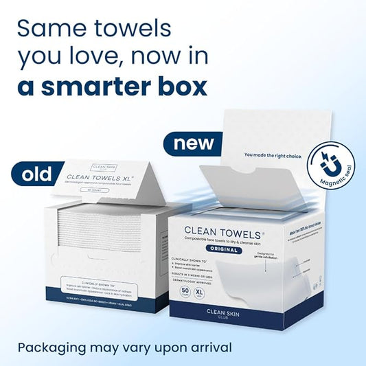 Clean Skin Club Clean Towels XL®, 100% USDA Biobased Face Towel, Disposable Face Towelette, Eczema Association Accepted, Makeup Remover Dry Wipes, Ultra Soft, 50 ct per pack, 6 Packs, 300 Ct Total