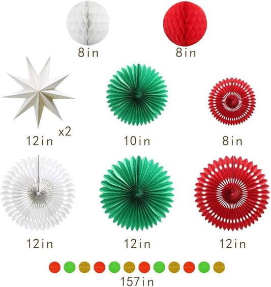 Christmas Party Decoration Set of Hanging Tissue Paper Fans Circle Garland Paper Lanterns for Italian Party Graduation Wedding Birthday Backdrop