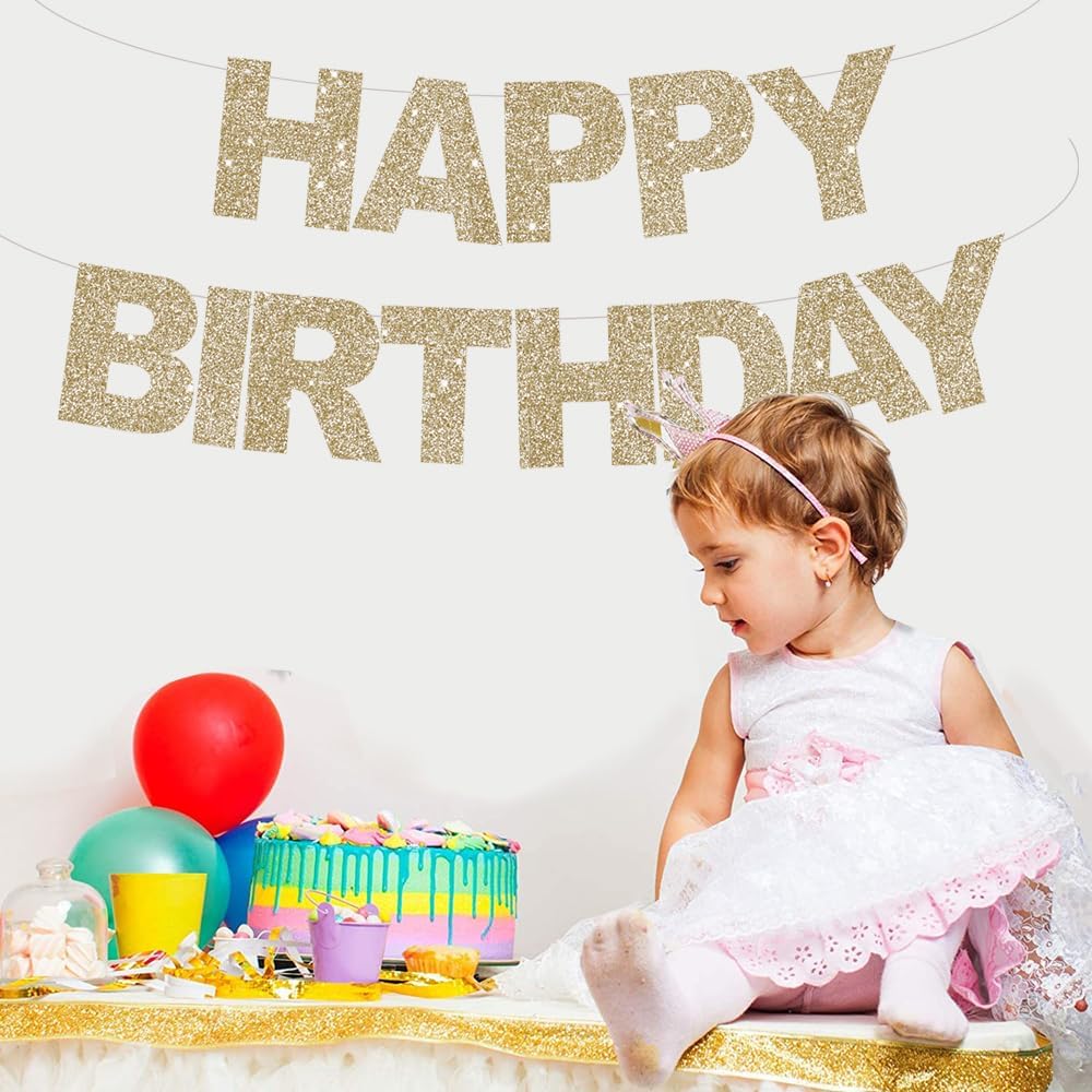 BEISHIDA Champagne Happy Birthday Banner - Pre-Strung,No DIY,Party Decorations - Happy Birthday Sign - Bday Banner for Women, Kids for Birthday Decor, Backdrop