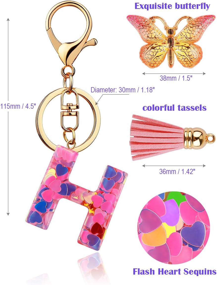 ChunlongFour Initial Letter Keychain for Women Girl Bag Charm Butterfly Tassel Keychain for Wallet Car Key Backpack Handbag