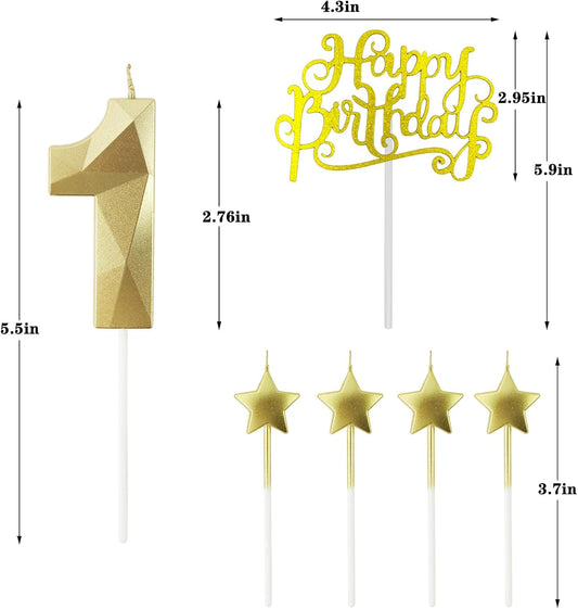 Golden Number 11 Birthday Candles and Star Birthday Candles 2.76 inch Birthday Cake Candles 3D Diamond Shaped Candles are Suitable for Birthday Parties and Anniversary Cake Decorations Candles