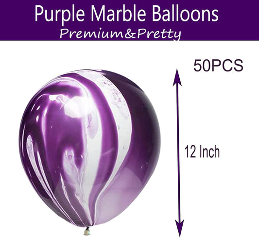 Purple Marble Balloons Marbled Agate Latex Balloons 12 Inch 50 PCS Swirl Balloons Purple Tie Dye Balloons for Birthday Party Christmas Decorations Wedding Baby Shower Festival