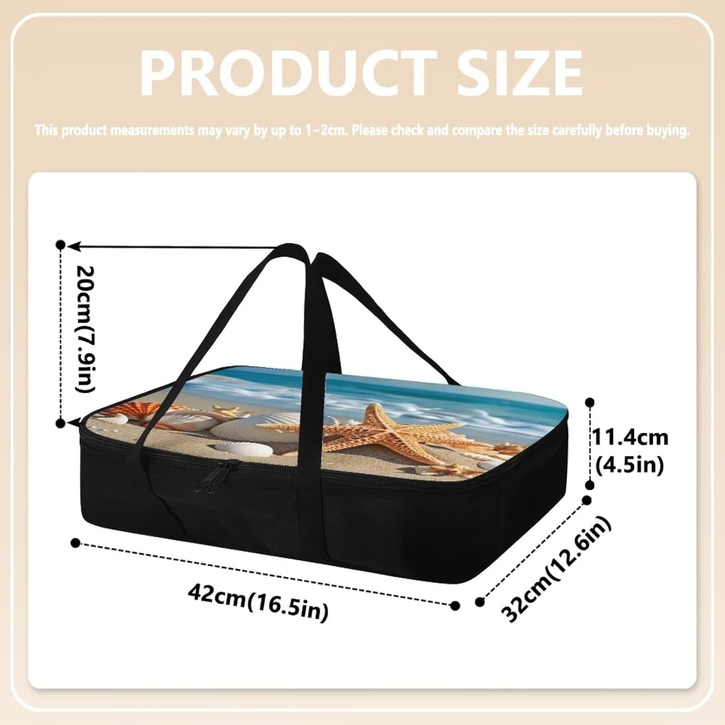 Starfish Shell Insulated Casserole Carriers Casserole Carriers for Hot or Cold Food Portable Food Warmer for Hot or Cold Food Zip Food Carriers Fits 11 x 15 or 9 x 13 Baking Dish