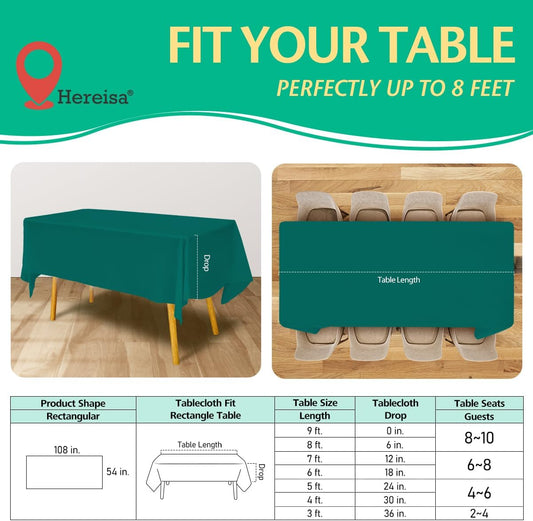 Disposable Teal Plastic Tablecloth 54x108 Inch, 10-Count Waterproof Rectangle Table Cover for Events, Catering