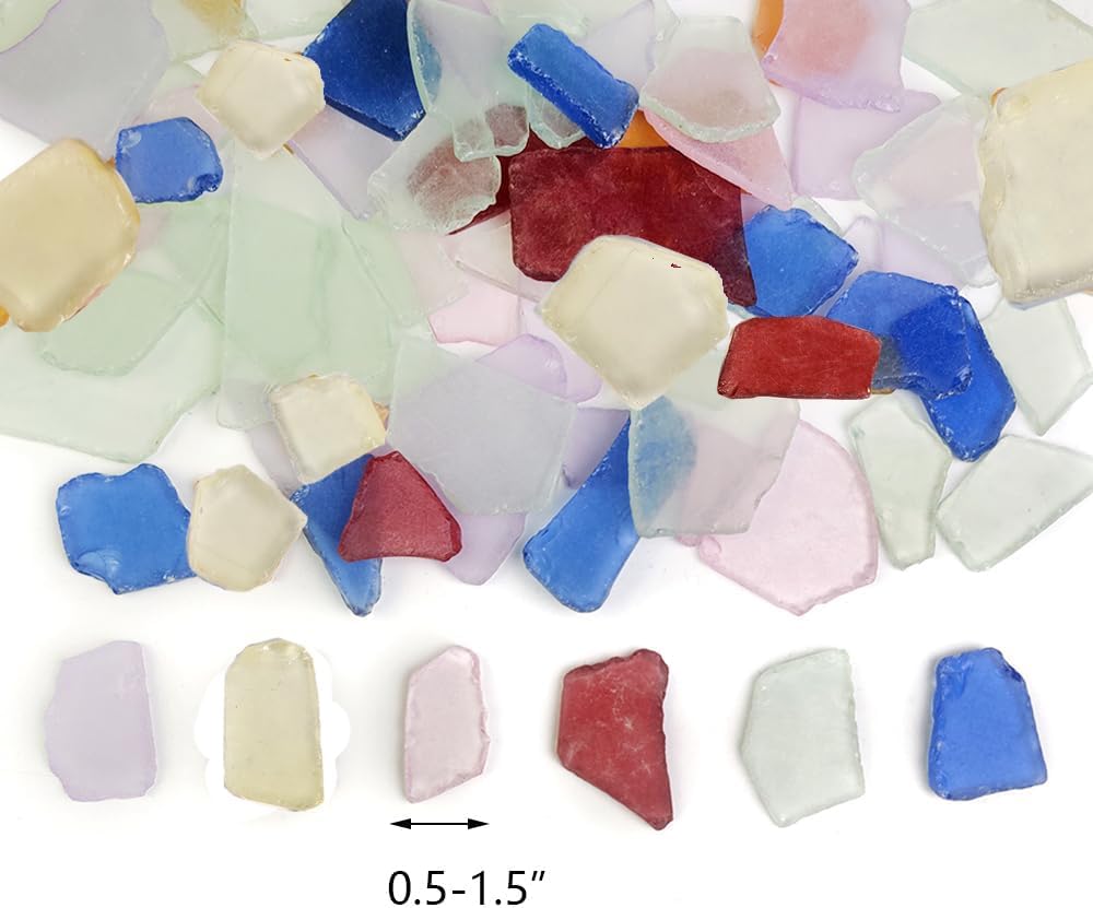 HappyFiller 15 OZ Multi Colored Sea Glass Bulk Frosted Seaglass Pieces for DIY Crafts, Beach Theme Party Nautical Wedding Decorations,Aquarium Vase Fillers,Mosaic Art,Coastal Home Decor,0.5-1.5 inch