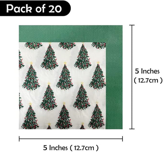 SOLAS Christmas Paper Napkins - 20 Pack, 2 Ply, 6 1/2' (16.5cm) Square - Beautifully Designed, Fun & Colorful Green Holiday Serviettes
