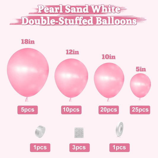 Pearl Pink Double-Stuffed Balloons Arch Garland Kit, 60 Pack 18/12/10/5 Inch Different Size Pearl Light Macarons Pink Balloons for Wedding Bridal Shower Anniversary Birthday Engagement Decor