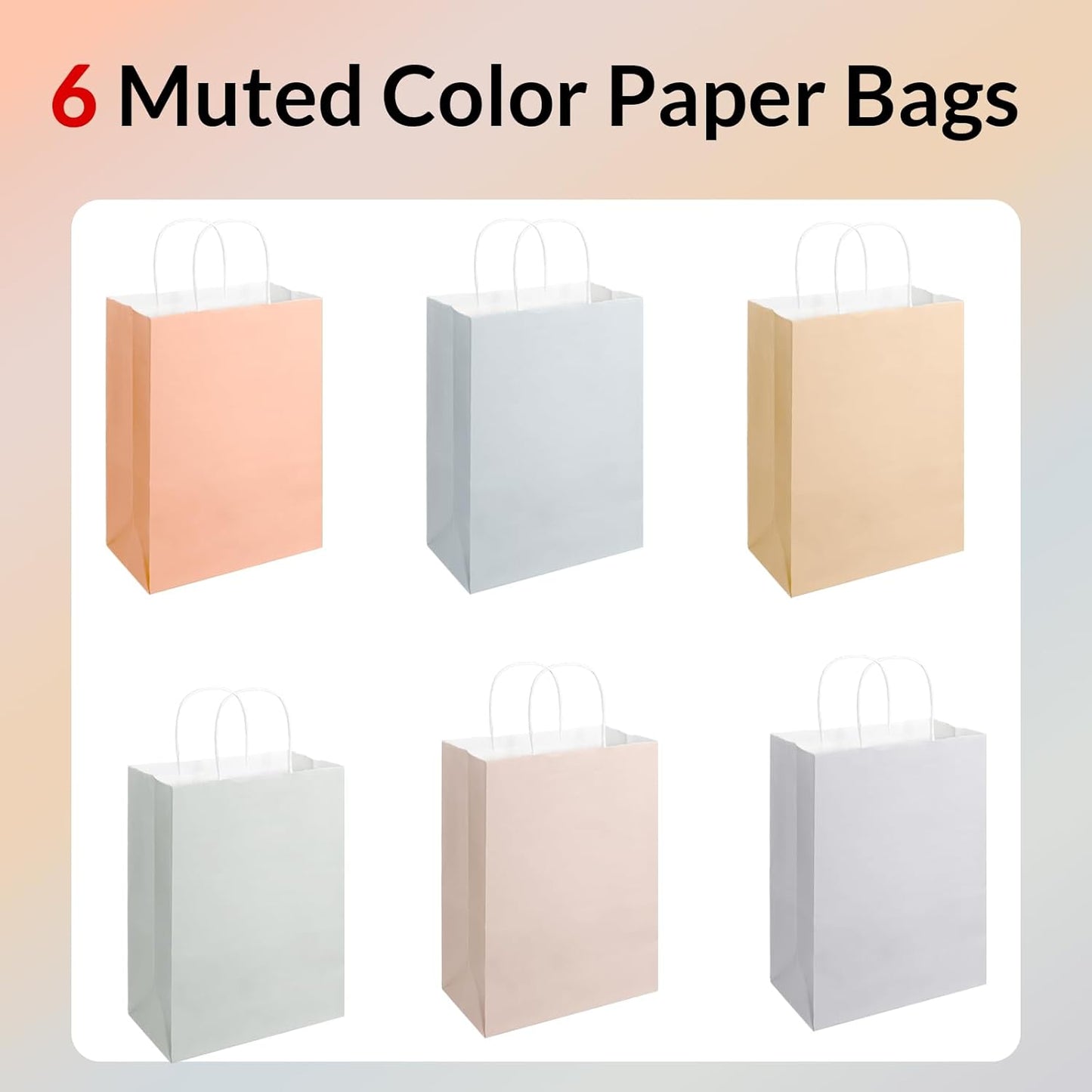 SUNEE Gift Bags with Handles 8x4.3x10.7, 100 Pcs Paper Gift Bags Medium Size Bulk, Muted Color for Wedding, Birthday, Party Supplies and Celebrations