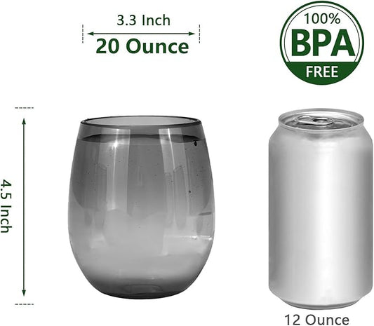 Set of 6 Acrylic Wine Glasses, 20-ounce Plastic Tumbler for Home Party Use,BPA Free,Dishwasher Safe (Grey)
