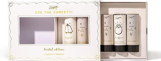 Cue the Confetti Bridal Box (6 Confetti Poppers) – Biodegradable Confetti Poppers for Engagement Parties, Bridal Showers, Wedding, & More – Eco-Friendly & Spring Loaded for Noise Free Fun.