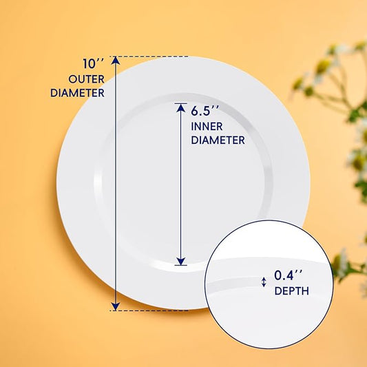 JOLLY CHEF 100 Pieces White Plastic Plates-10 Inch Elegant Disposable Plastic Plate, Disposable White for Weddings,Parties,Christmas,Birthdays and Events