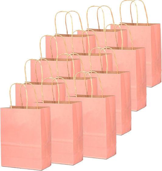 qiqee 100PCS Gift Bag with Handles Bulk Light Pink Paper Bags Multiple Uses (11"x5"x8" Medium Size)