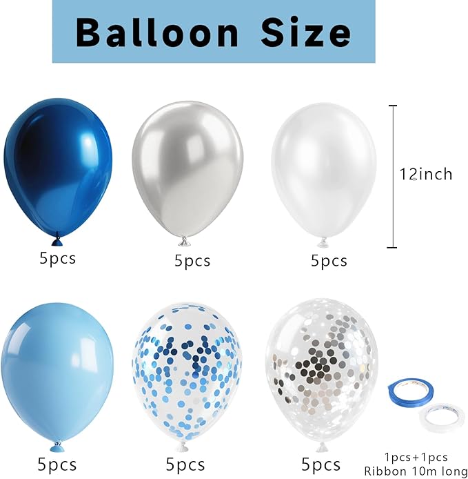 Blue and White Balloons 12 Inch Navy Blue Balloons Latex Confetti Balloon Party Decorations for Graduation Fathers Day Birthday Baby Shower Wedding Engagement