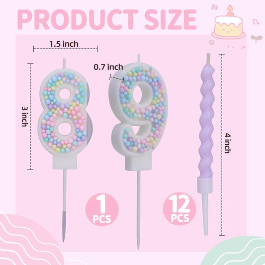 Number 8 Birthday Candles for Cake with 19 Pieces Spiral Candles with Macaron Pastel Rainbow Pink Cake Toppers for Girls Happy Birthday Party Decorations