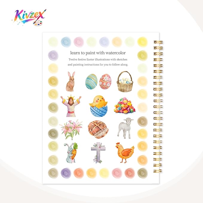 Kivzex Easter Watercolor Workbook for Adults, Beginner Friendly Watercolor Painting Kit Bunny Eggs Water Coloring Book, Nature-Themed Practice Art Gift Water Color Paint Book with Palette and Brush
